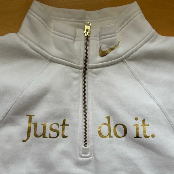 Nike Cropped Quarter Zip White Gold Just Do It Womens Size Medium Sweatshirt - Picture 4 of 6